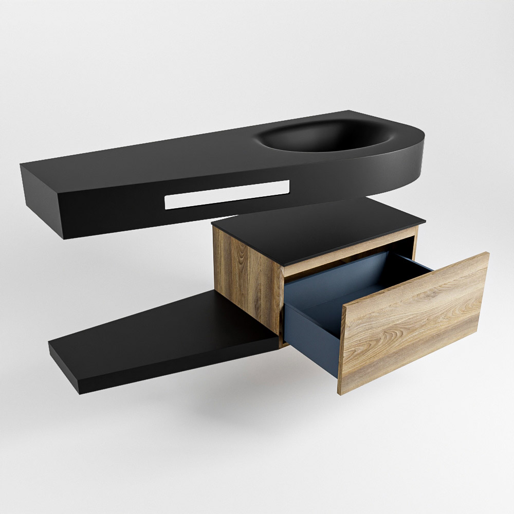MONDIAZ RIVA 120cm mueble de baño / estante color Dark Brown Grey con 1 cajón. Lavabo DULCET Derecho 1 orificio, color Urban. - Imagen 5