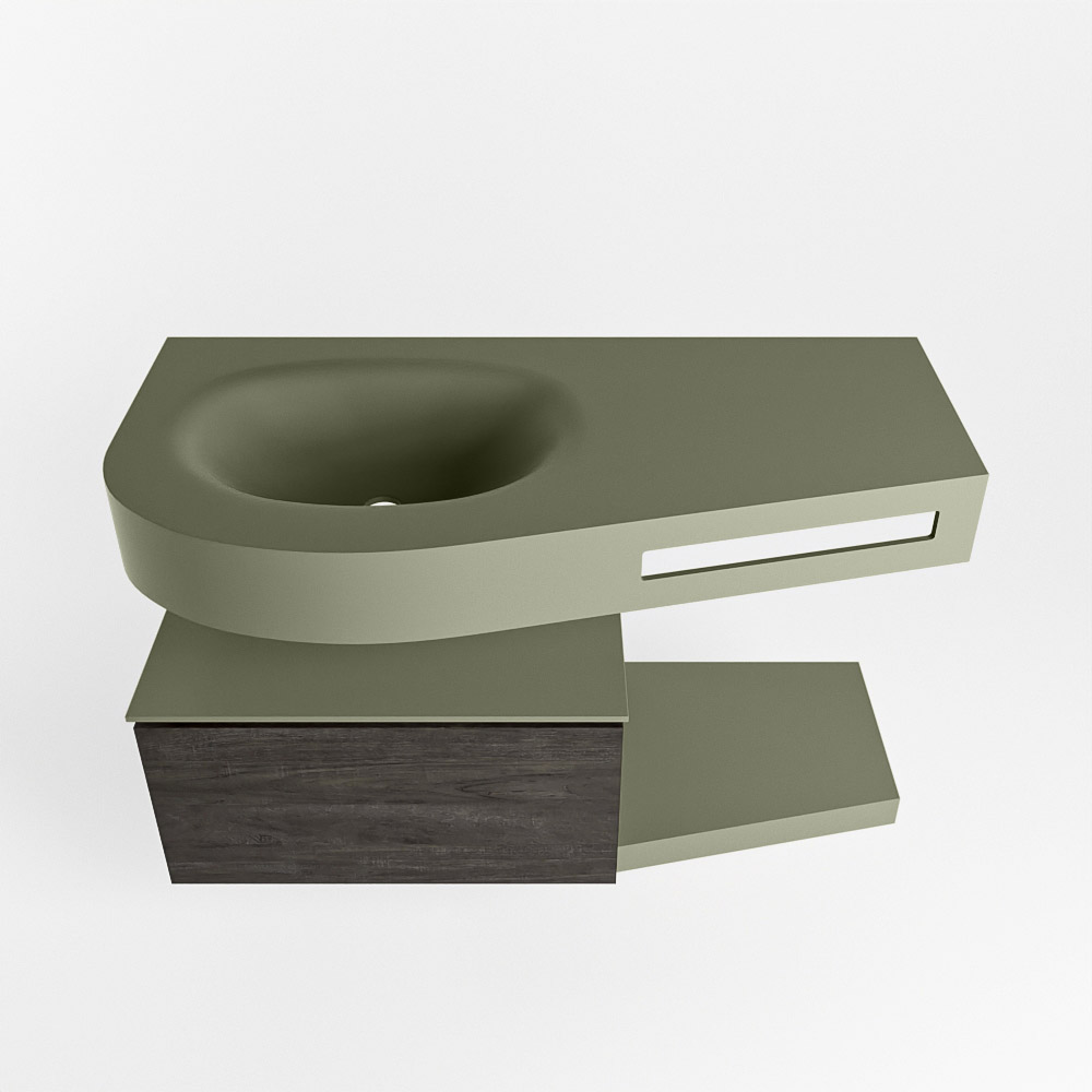 MONDIAZ RIVA 100cm mueble de baño / estante color Dark Brown con 1 cajón. Lavabo DULCET Izquierda sin orificio, color Army. 6 MONDIAZ RIVA 100cm mueble de baño / estante color Dark Brown con 1 cajón. Lavabo DULCET Izquierda sin orificio, color Army. - Imagen 6