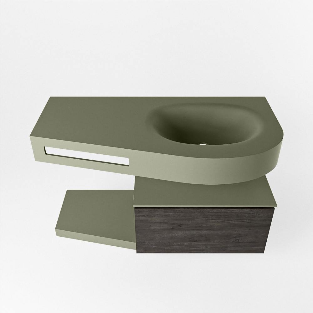 MONDIAZ RIVA 100cm mueble de baño / estante color Dark Brown con 1 cajón. Lavabo DULCET Derecho 1 orificio, color Army. 6 MONDIAZ RIVA 100cm mueble de baño / estante color Dark Brown con 1 cajón. Lavabo DULCET Derecho 1 orificio, color Army. - Imagen 6