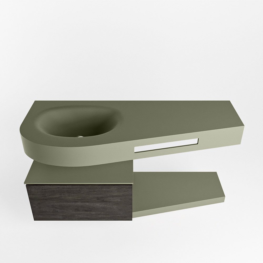 MONDIAZ RIVA 120cm mueble de baño / estante color Dark Brown con 1 cajón. Lavabo DULCET Izquierda sin orificio, color Army. - Imagen 6