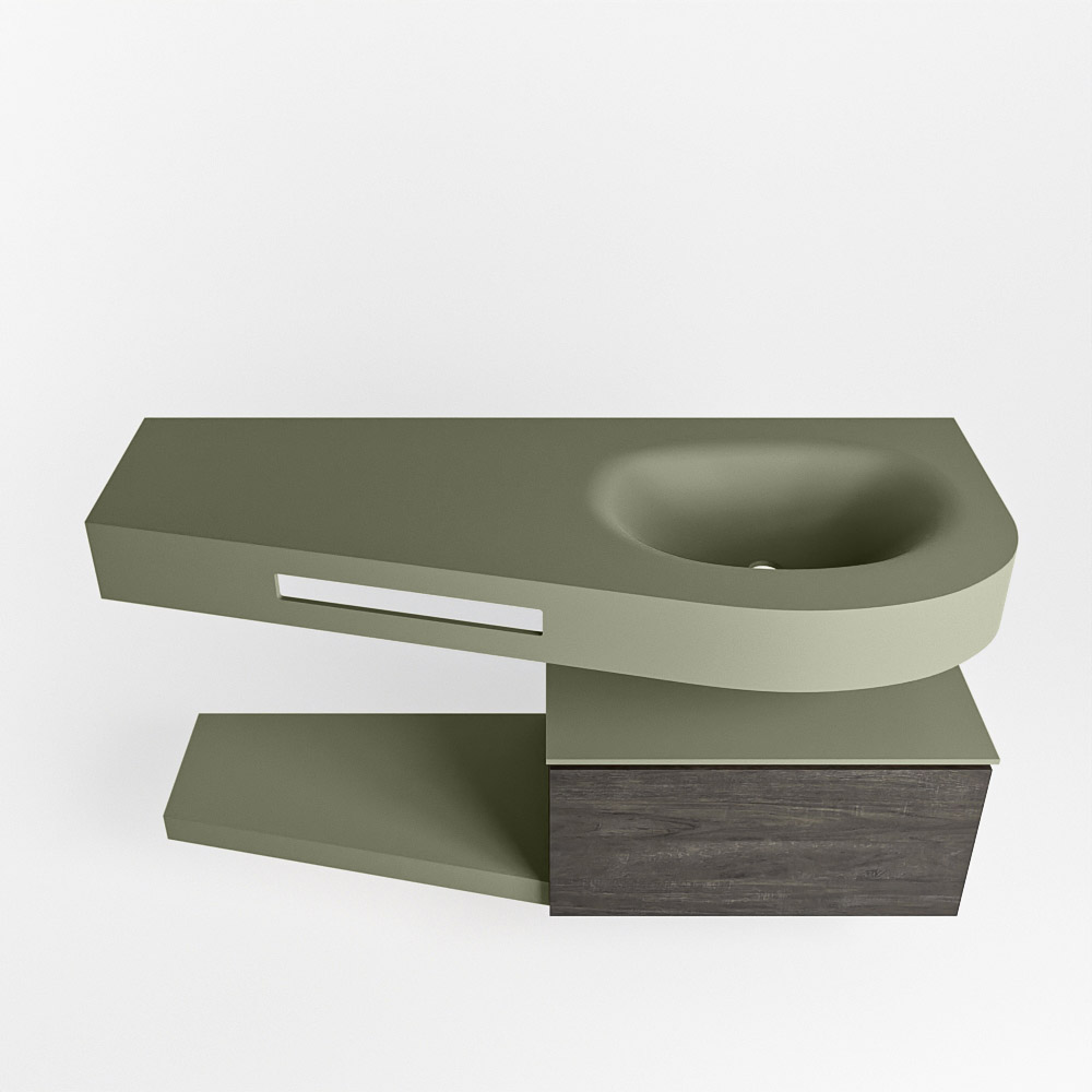 MONDIAZ RIVA 120cm mueble de baño / estante color Dark Brown con 1 cajón. Lavabo DULCET Derecho sin orificio, color Army. - Imagen 6