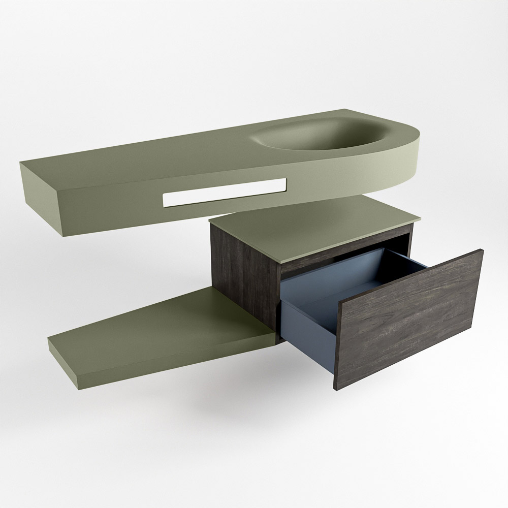 MONDIAZ RIVA 120cm mueble de baño / estante color Dark Brown con 1 cajón. Lavabo DULCET Derecho sin orificio, color Army. - Imagen 5