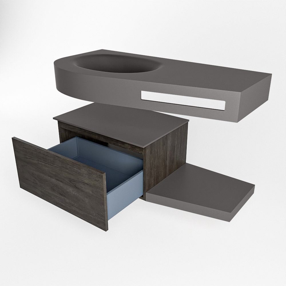 MONDIAZ RIVA 100cm mueble de baño / estante color Dark Brown con 1 cajón. Lavabo DULCET Izquierda sin orificio, color Dark Grey. - Imagen 5