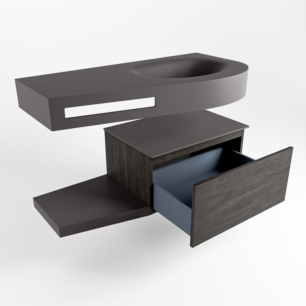 MONDIAZ RIVA 100cm mueble de baño / estante color Dark Brown con 1 cajón. Lavabo DULCET Derecho sin orificio, color Dark Grey. - Imagen 5