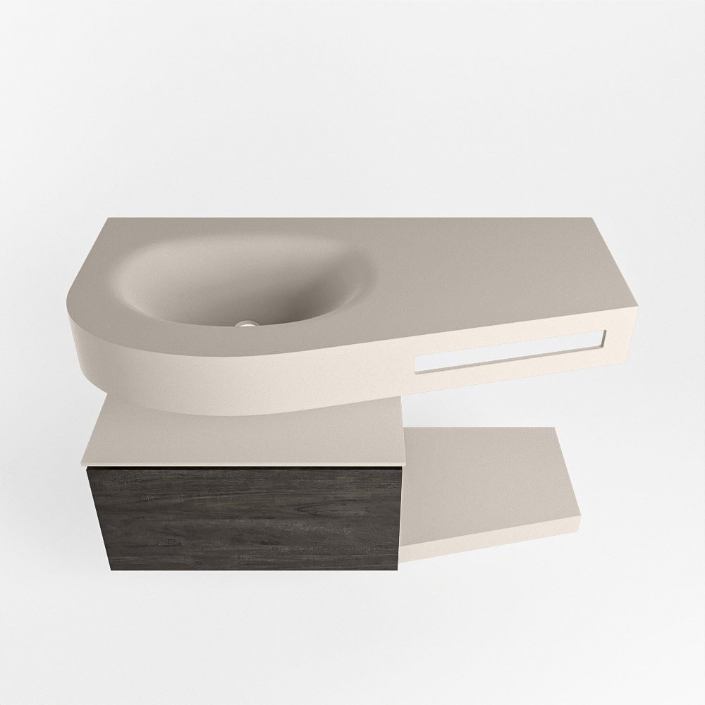 MONDIAZ RIVA 100cm mueble de baño / estante color Dark Brown con 1 cajón. Lavabo DULCET Izquierda 1 orificio, color Linen. - Imagen 6