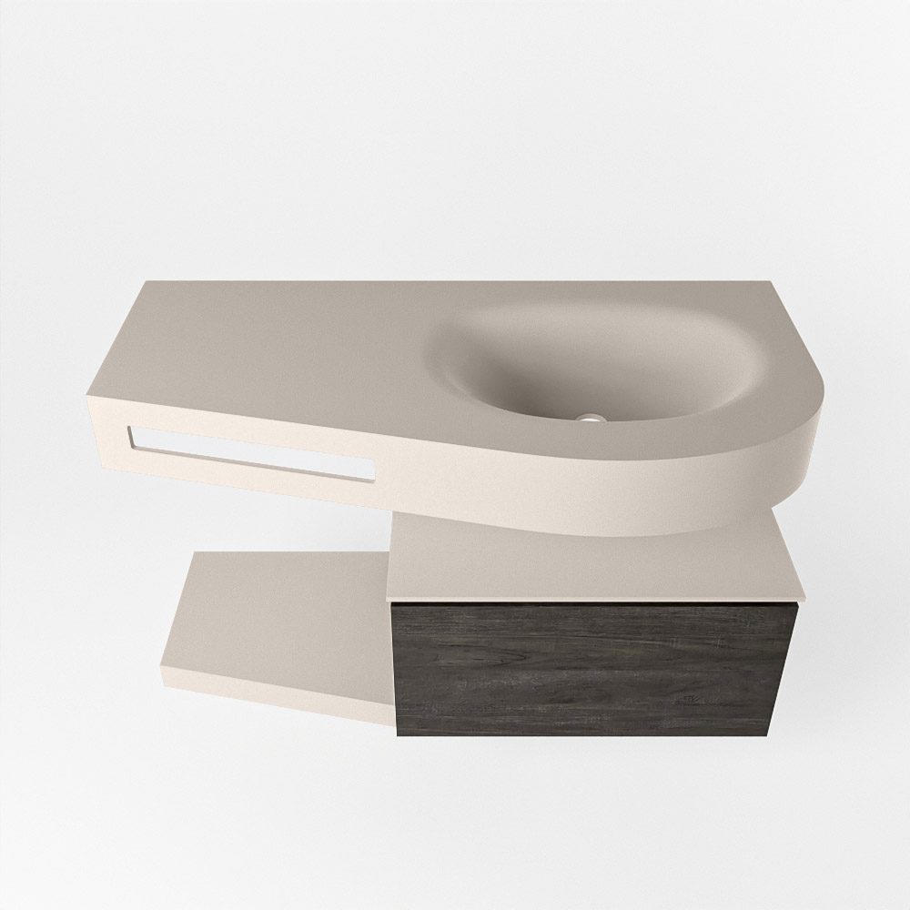 MONDIAZ RIVA 100cm mueble de baño / estante color Dark Brown con 1 cajón. Lavabo DULCET Derecho 1 orificio, color Linen. - Imagen 6