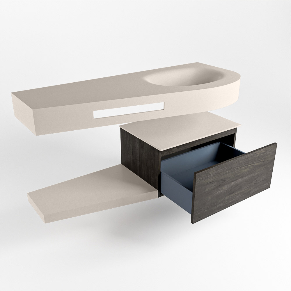 MONDIAZ RIVA 120cm mueble de baño / estante color Dark Brown con 1 cajón. Lavabo DULCET Derecho 1 orificio, color Linen. 5 MONDIAZ RIVA 120cm mueble de baño / estante color Dark Brown con 1 cajón. Lavabo DULCET Derecho 1 orificio, color Linen. - Imagen 5