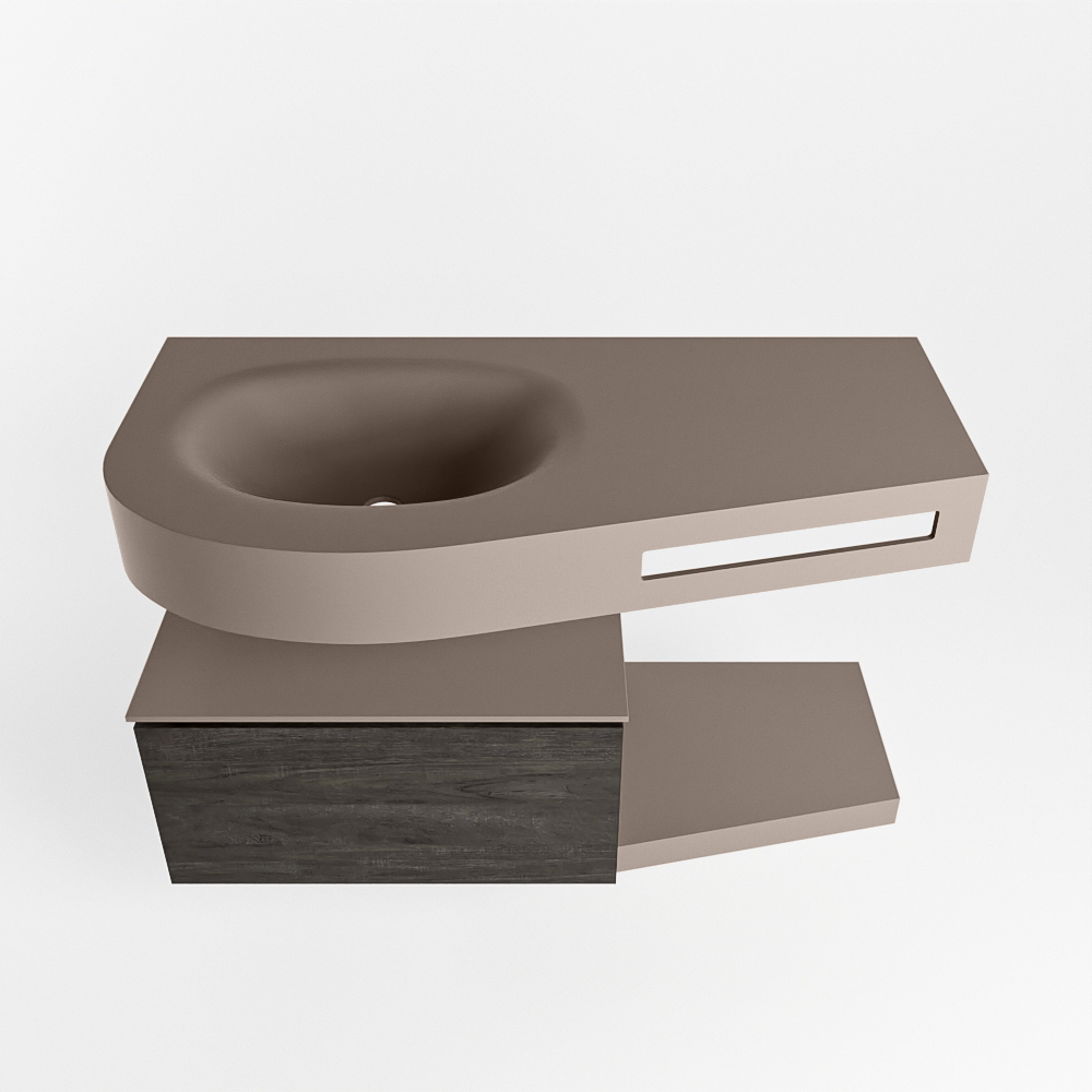 MONDIAZ RIVA 100cm mueble de baño / estante color Dark Brown con 1 cajón. Lavabo DULCET Izquierda sin orificio, color Smoke. - Imagen 6