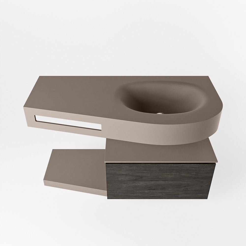 MONDIAZ RIVA 100cm mueble de baño / estante color Dark Brown con 1 cajón. Lavabo DULCET Derecho sin orificio, color Smoke. - Imagen 6