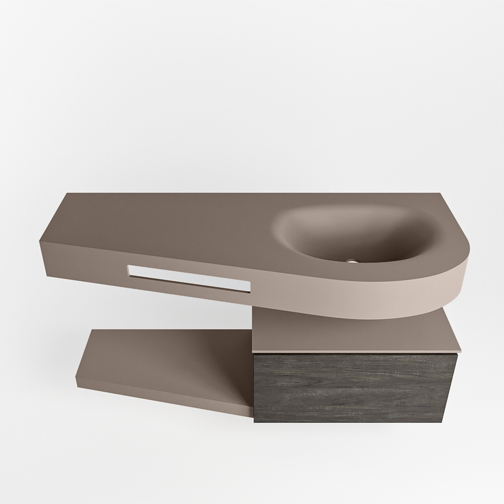 MONDIAZ RIVA 120cm mueble de baño / estante color Dark Brown con 1 cajón. Lavabo DULCET Derecho sin orificio, color Smoke. - Imagen 6