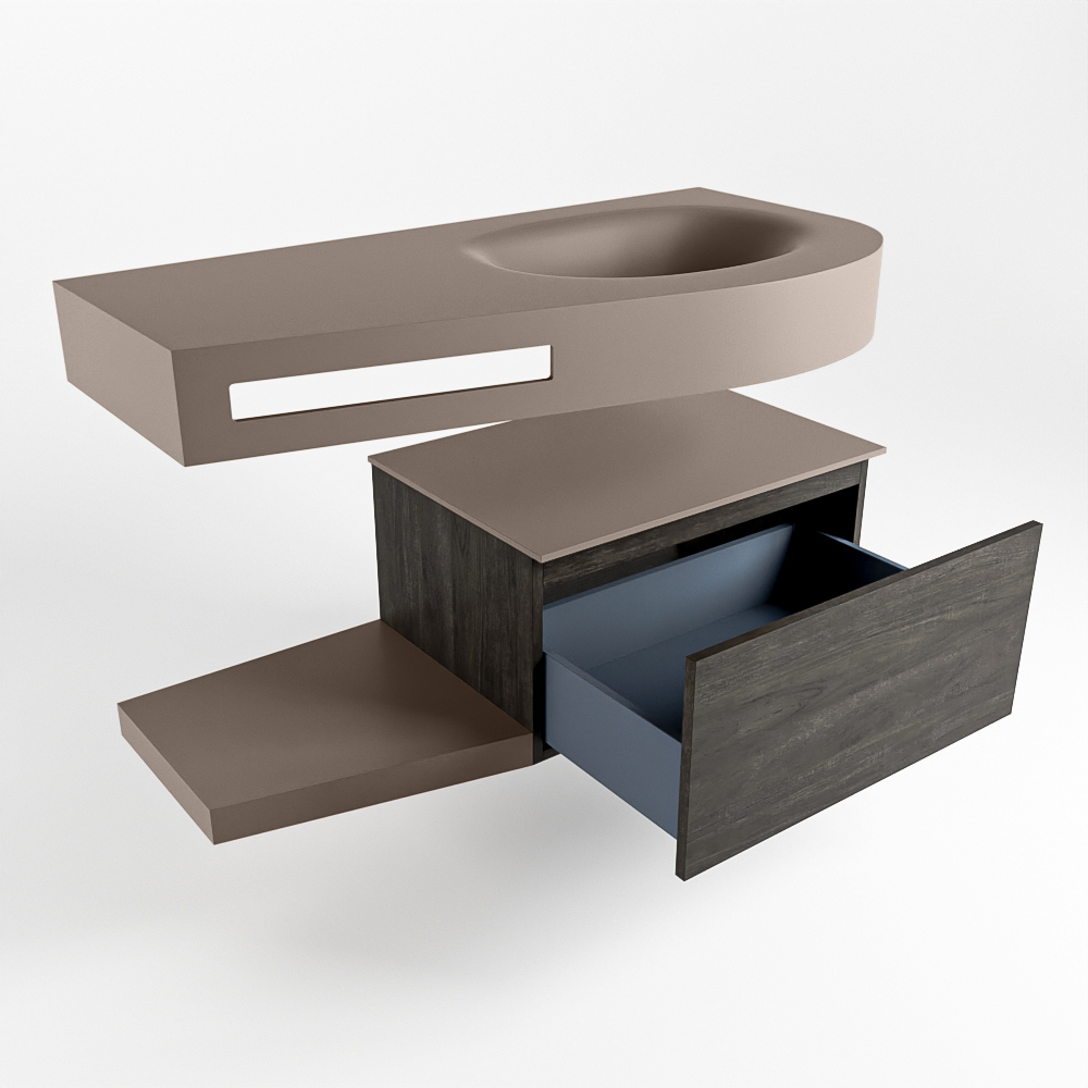 MONDIAZ RIVA 100cm mueble de baño / estante color Dark Brown con 1 cajón. Lavabo DULCET Derecho sin orificio, color Smoke. - Imagen 5