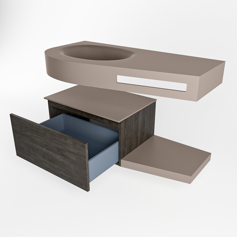 MONDIAZ RIVA 100cm mueble de baño / estante color Dark Brown con 1 cajón. Lavabo DULCET Izquierda 1 orificio, color Smoke. - Imagen 5