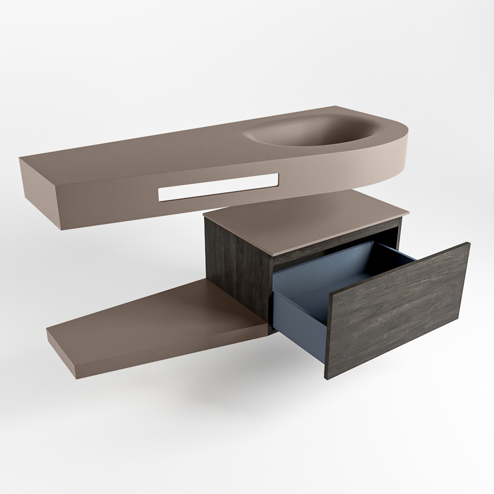 MONDIAZ RIVA 120cm mueble de baño / estante color Dark Brown con 1 cajón. Lavabo DULCET Derecho sin orificio, color Smoke. - Imagen 5