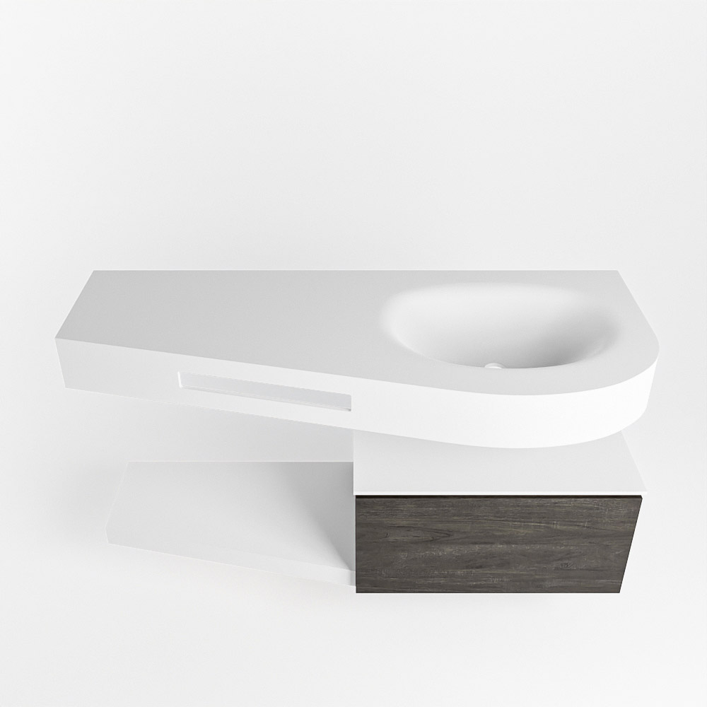 MONDIAZ RIVA 120cm mueble de baño / estante color Dark Brown con 1 cajón. Lavabo DULCET Derecho sin orificio, color Talc. 6 MONDIAZ RIVA 120cm mueble de baño / estante color Dark Brown con 1 cajón. Lavabo DULCET Derecho sin orificio, color Talc. - Imagen 6