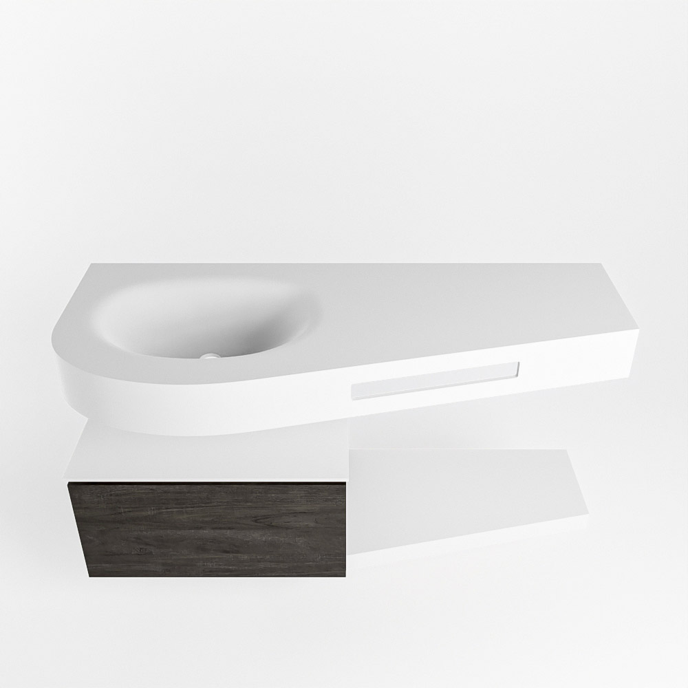 MONDIAZ RIVA 120cm mueble de baño / estante color Dark Brown con 1 cajón. Lavabo DULCET Izquierda 1 orificio, color Talc. 6 MONDIAZ RIVA 120cm mueble de baño / estante color Dark Brown con 1 cajón. Lavabo DULCET Izquierda 1 orificio, color Talc. - Imagen 6