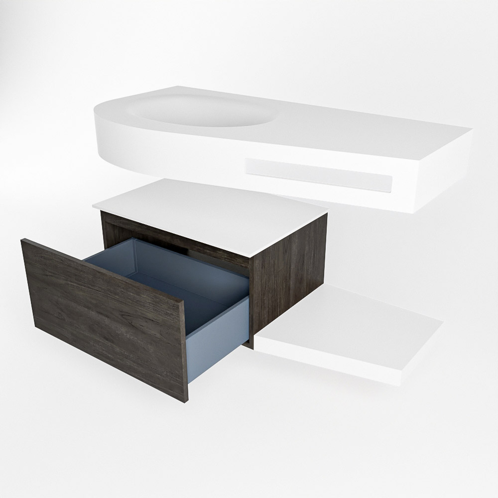 MONDIAZ RIVA 100cm mueble de baño / estante color Dark Brown con 1 cajón. Lavabo DULCET Izquierda 1 orificio, color Talc. - Imagen 5