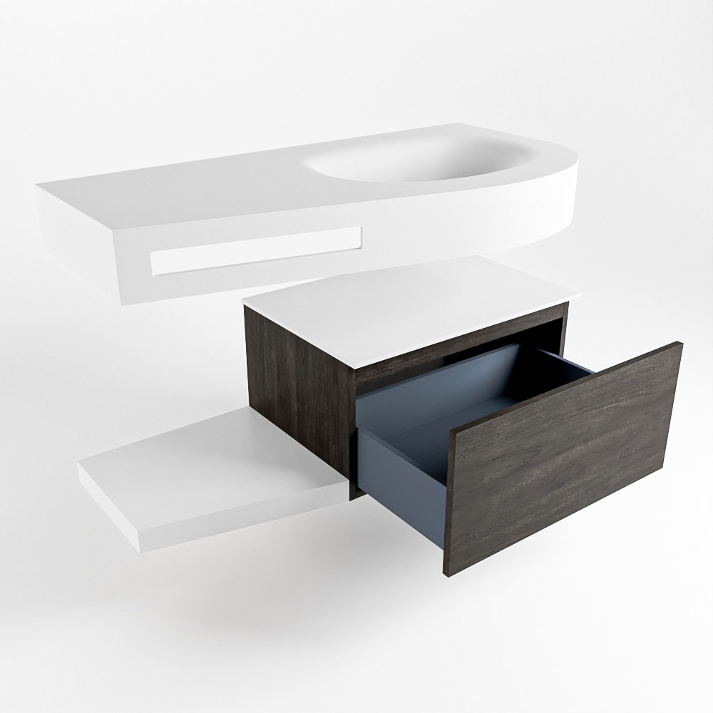 MONDIAZ RIVA 100cm mueble de baño / estante color Dark Brown con 1 cajón. Lavabo DULCET Derecho 1 orificio, color Talc. - Imagen 5