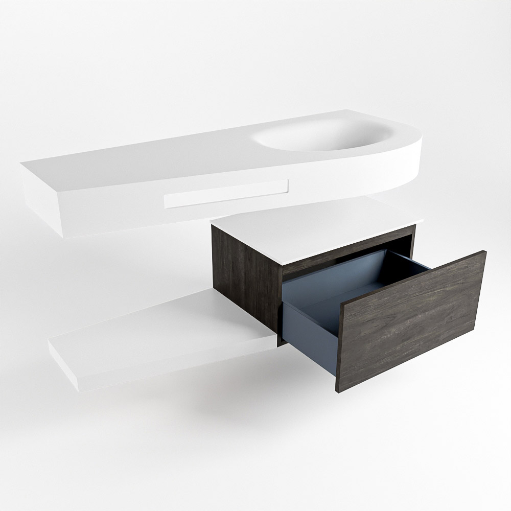 MONDIAZ RIVA 120cm mueble de baño / estante color Dark Brown con 1 cajón. Lavabo DULCET Derecho sin orificio, color Talc. 5 MONDIAZ RIVA 120cm mueble de baño / estante color Dark Brown con 1 cajón. Lavabo DULCET Derecho sin orificio, color Talc. - Imagen 5