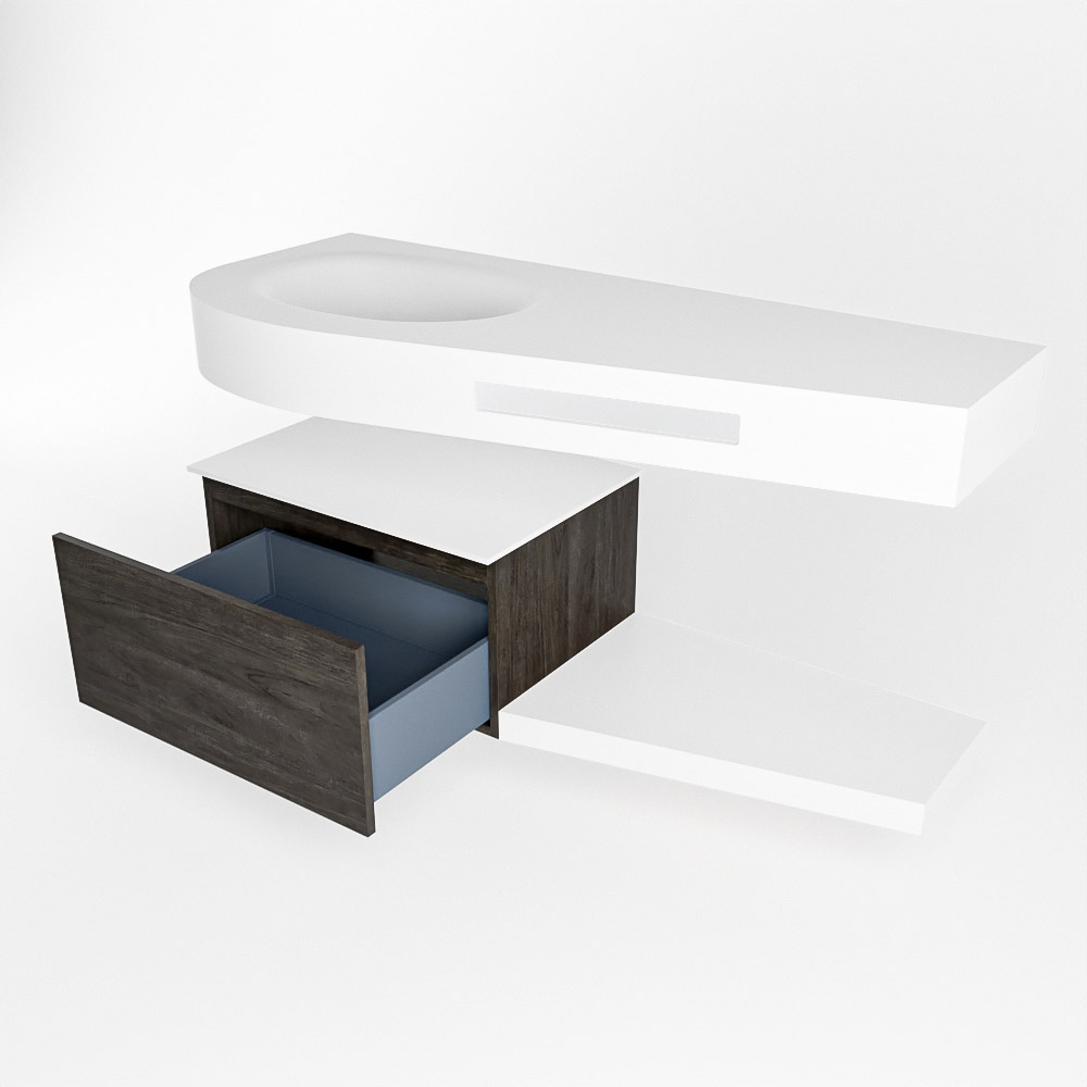 MONDIAZ RIVA 120cm mueble de baño / estante color Dark Brown con 1 cajón. Lavabo DULCET Izquierda 1 orificio, color Talc. 5 MONDIAZ RIVA 120cm mueble de baño / estante color Dark Brown con 1 cajón. Lavabo DULCET Izquierda 1 orificio, color Talc. - Imagen 5
