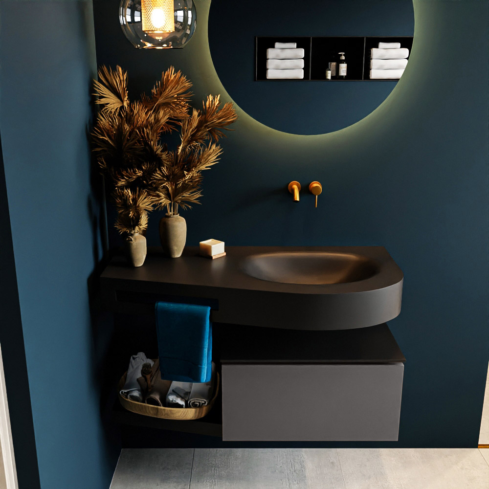 MONDIAZ RIVA 100cm mueble de baño / estante color Dark Grey con 1 cajón. Lavabo DULCET Derecho sin orificio, color Urban. 3 MONDIAZ RIVA 100cm mueble de baño / estante color Dark Grey con 1 cajón. Lavabo DULCET Derecho sin orificio, color Urban. - Imagen 3