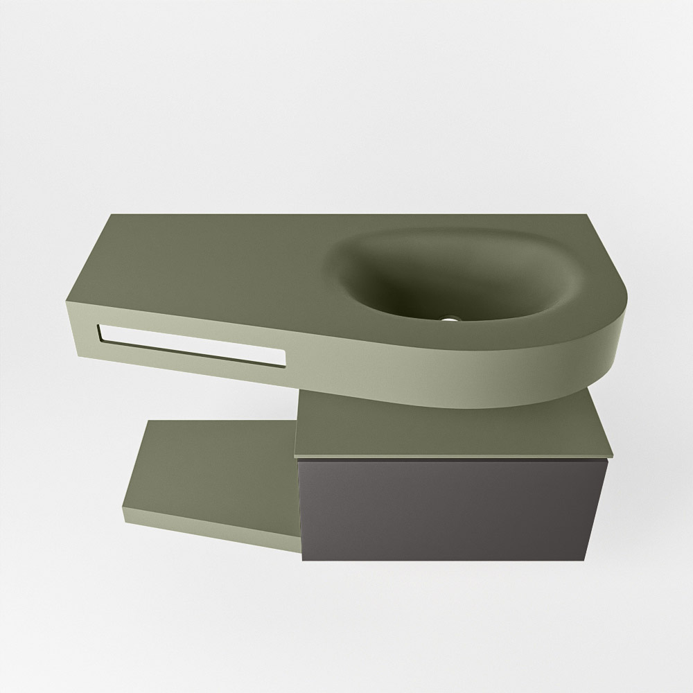 MONDIAZ RIVA 100cm mueble de baño / estante color Dark Grey con 1 cajón. Lavabo DULCET Derecho sin orificio, color Army. - Imagen 6