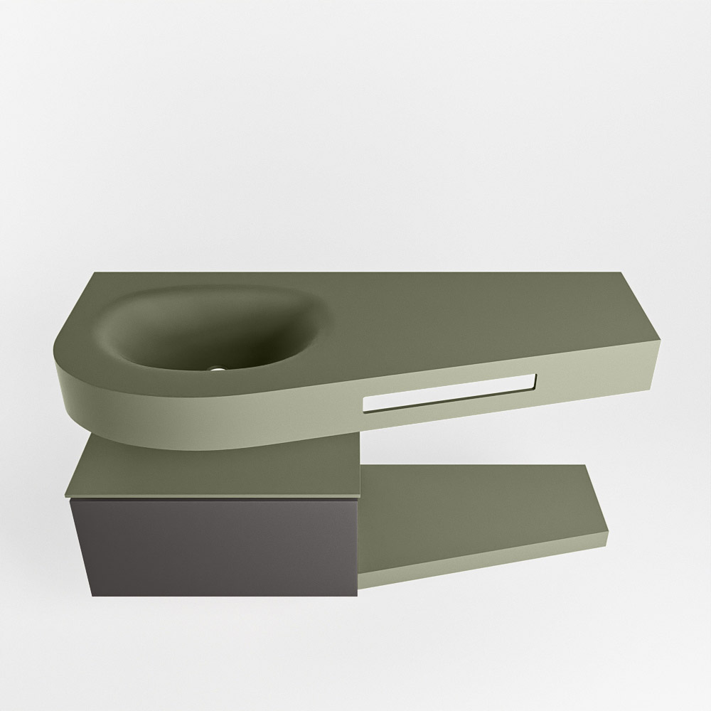 MONDIAZ RIVA 120cm mueble de baño / estante color Dark Grey con 1 cajón. Lavabo DULCET Izquierda sin orificio, color Army. - Imagen 6