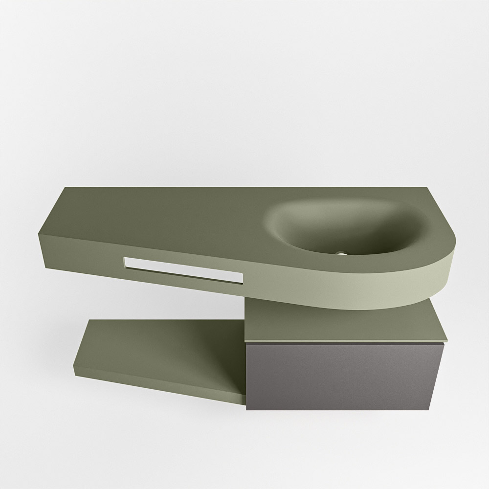 MONDIAZ RIVA 120cm mueble de baño / estante color Dark Grey con 1 cajón. Lavabo DULCET Derecho 1 orificio, color Army. - Imagen 6