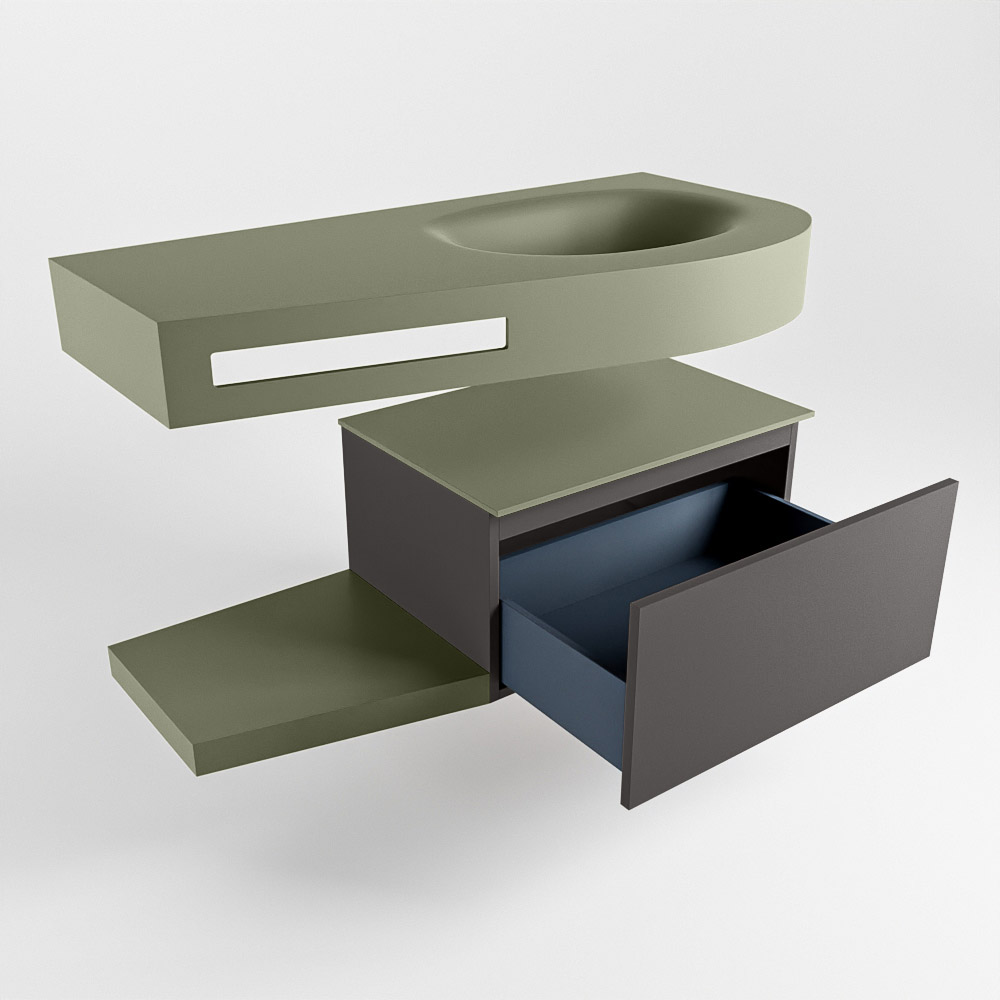 MONDIAZ RIVA 100cm mueble de baño / estante color Dark Grey con 1 cajón. Lavabo DULCET Derecho sin orificio, color Army. - Imagen 5