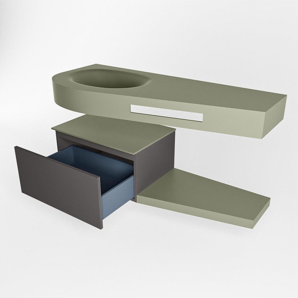 MONDIAZ RIVA 120cm mueble de baño / estante color Dark Grey con 1 cajón. Lavabo DULCET Izquierda sin orificio, color Army. - Imagen 5