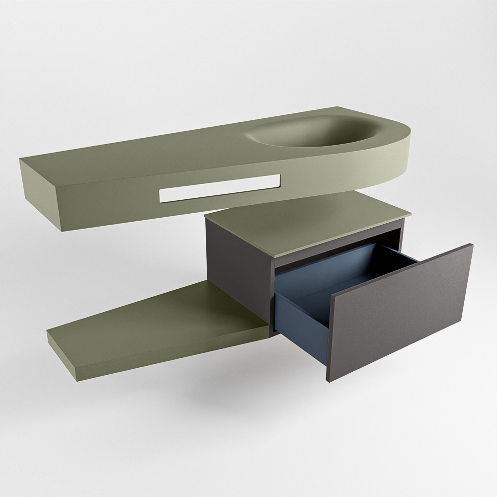 MONDIAZ RIVA 120cm mueble de baño / estante color Dark Grey con 1 cajón. Lavabo DULCET Derecho 1 orificio, color Army. - Imagen 5