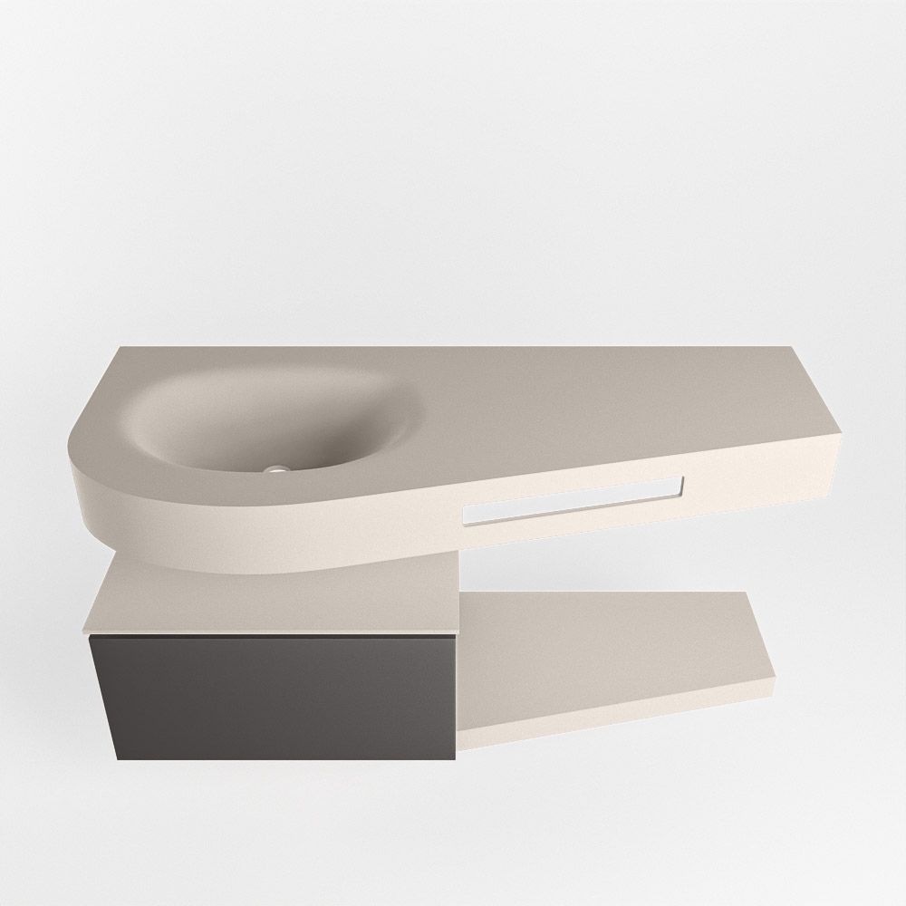 MONDIAZ RIVA 120cm mueble de baño / estante color Dark Grey con 1 cajón. Lavabo DULCET Izquierda 1 orificio, color Linen. - Imagen 6