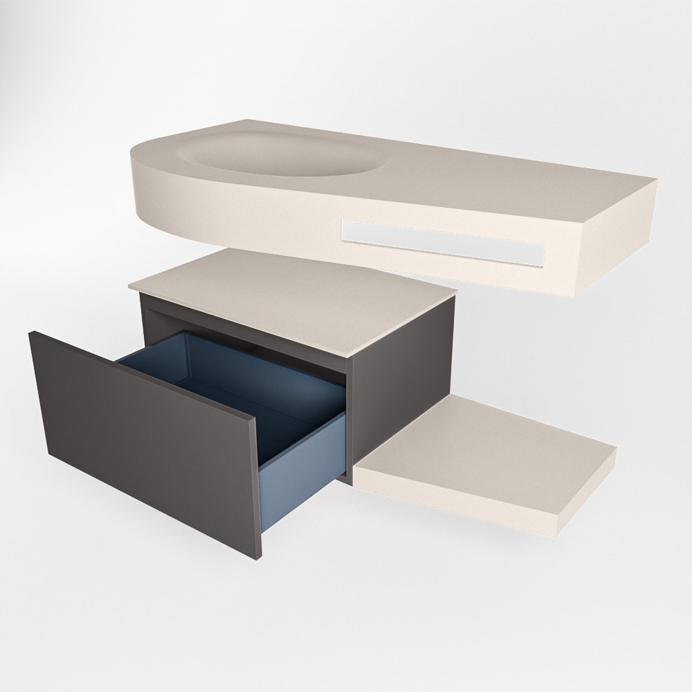 MONDIAZ RIVA 100cm mueble de baño / estante color Dark Grey con 1 cajón. Lavabo DULCET Izquierda sin orificio, color Linen. - Imagen 5