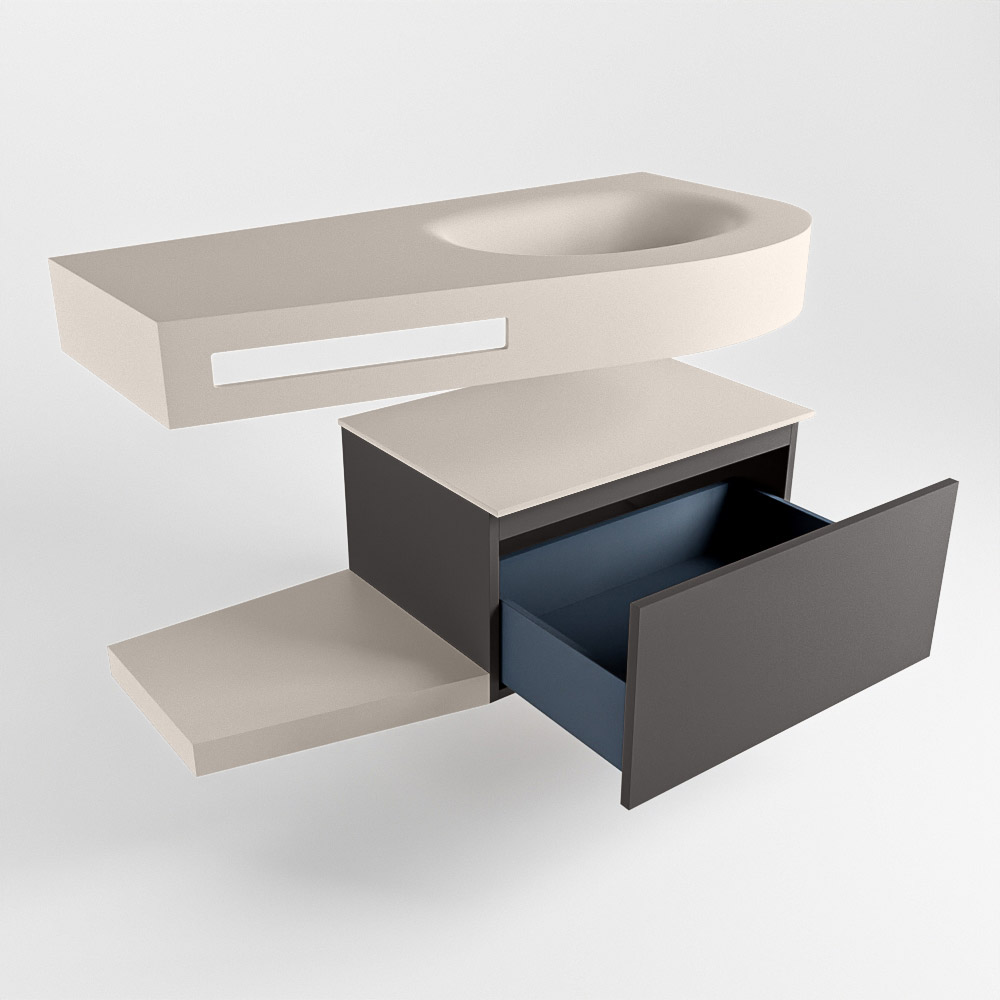 MONDIAZ RIVA 100cm mueble de baño / estante color Dark Grey con 1 cajón. Lavabo DULCET Derecho 1 orificio, color Linen. - Imagen 5