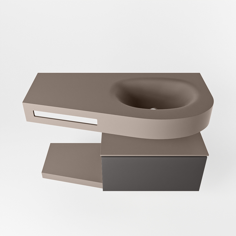 MONDIAZ RIVA 100cm mueble de baño / estante color Dark Grey con 1 cajón. Lavabo DULCET Derecho 1 orificio, color Smoke. - Imagen 6