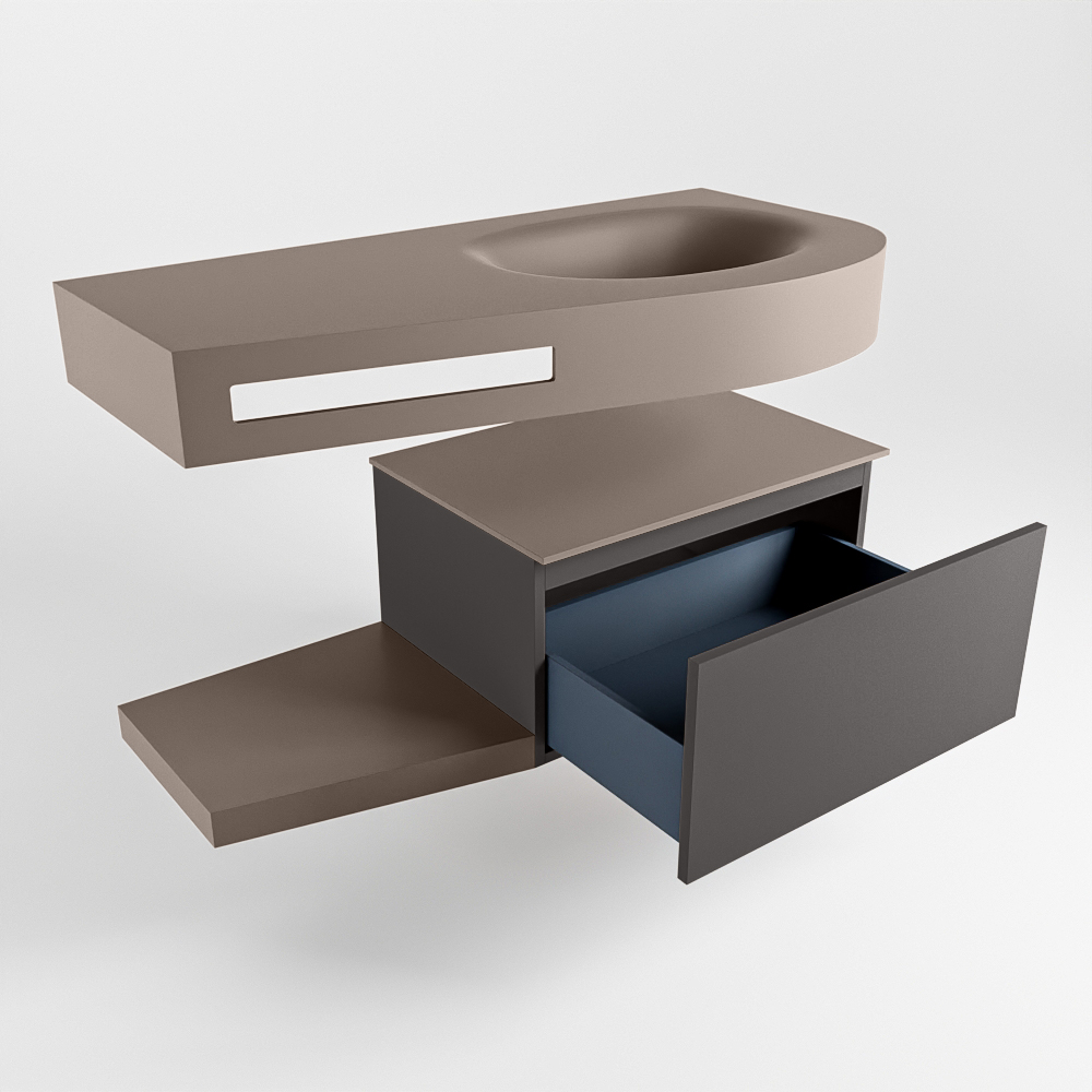 MONDIAZ RIVA 100cm mueble de baño / estante color Dark Grey con 1 cajón. Lavabo DULCET Derecho sin orificio, color Smoke. - Imagen 5