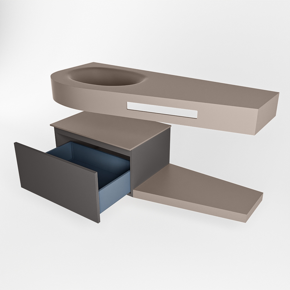 MONDIAZ RIVA 120cm mueble de baño / estante color Dark Grey con 1 cajón. Lavabo DULCET Izquierda sin orificio, color Smoke. - Imagen 5