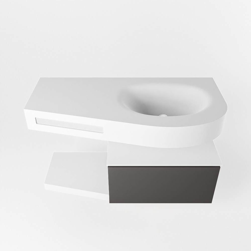 MONDIAZ RIVA 100cm mueble de baño / estante color Dark Grey con 1 cajón. Lavabo DULCET Derecho sin orificio, color Talc. - Imagen 6
