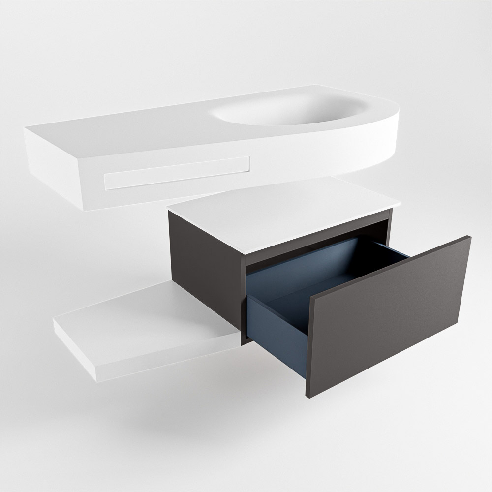 MONDIAZ RIVA 100cm mueble de baño / estante color Dark Grey con 1 cajón. Lavabo DULCET Derecho sin orificio, color Talc. - Imagen 5