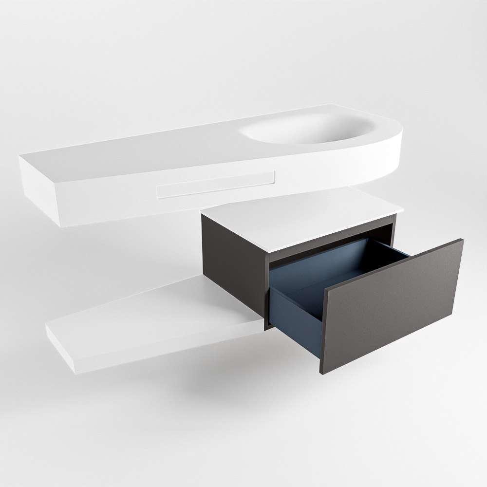 MONDIAZ RIVA 120cm mueble de baño / estante color Dark Grey con 1 cajón. Lavabo DULCET Derecho sin orificio, color Talc. - Imagen 5