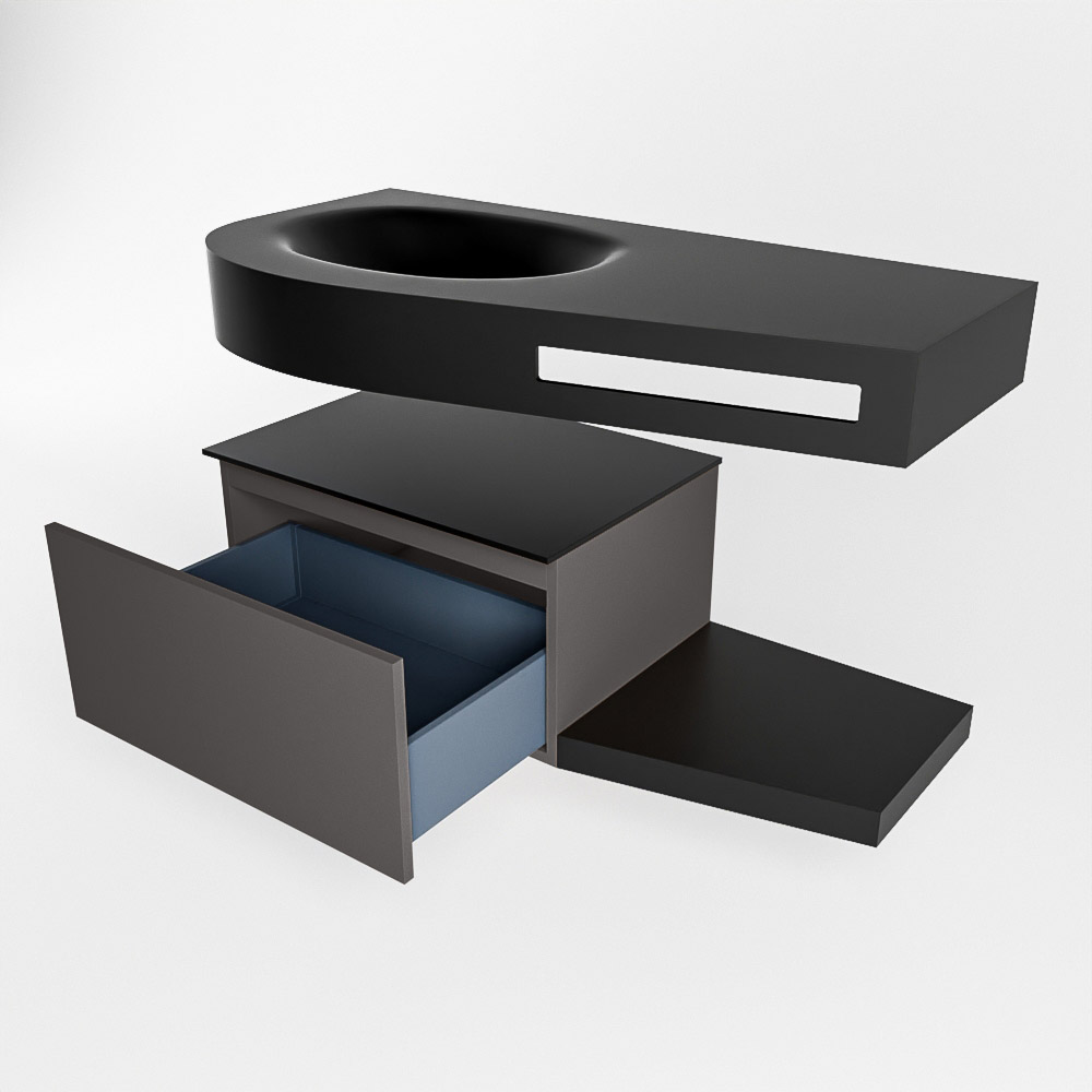 MONDIAZ RIVA 100cm mueble de baño / estante color Dark Grey con 1 cajón. Lavabo DULCET Izquierda sin orificio, color Urban. - Imagen 5