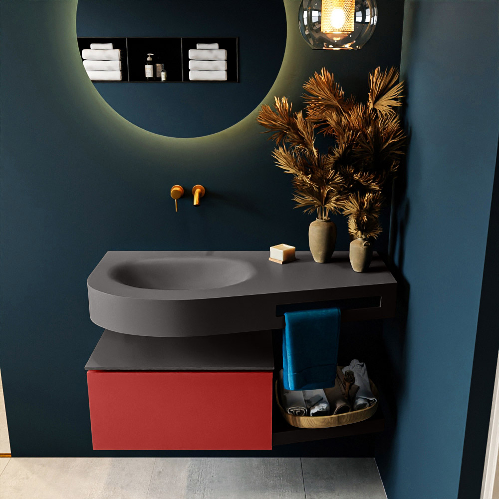 MONDIAZ RIVA 100cm mueble de baño / estante color Fire con 1 cajón. Lavabo DULCET Izquierda sin orificio, color Dark Grey. 3 MONDIAZ RIVA 100cm mueble de baño / estante color Fire con 1 cajón. Lavabo DULCET Izquierda sin orificio, color Dark Grey. - Imagen 3