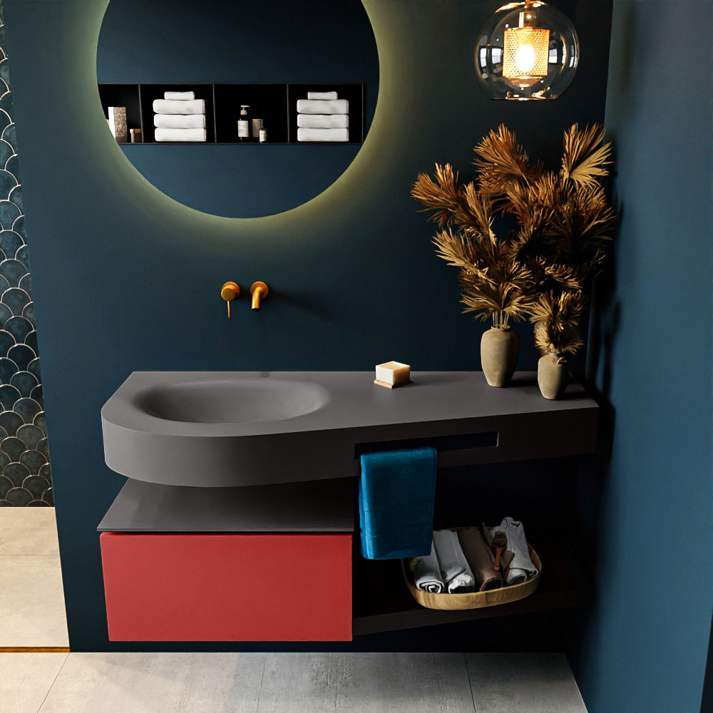 MONDIAZ RIVA 120cm mueble de baño / estante color Fire con 1 cajón. Lavabo DULCET Izquierda sin orificio, color Dark Grey. 3 MONDIAZ RIVA 120cm mueble de baño / estante color Fire con 1 cajón. Lavabo DULCET Izquierda sin orificio, color Dark Grey. - Imagen 3