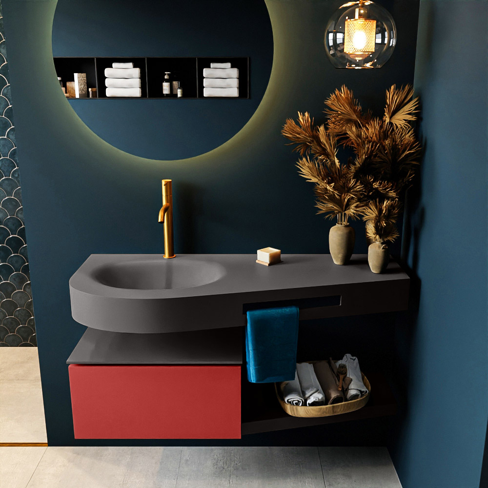MONDIAZ RIVA 120cm mueble de baño / estante color Fire con 1 cajón. Lavabo DULCET Izquierda 1 orificio, color Dark Grey. 3 MONDIAZ RIVA 120cm mueble de baño / estante color Fire con 1 cajón. Lavabo DULCET Izquierda 1 orificio, color Dark Grey. - Imagen 3