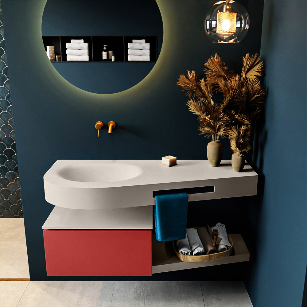 MONDIAZ RIVA 120cm mueble de baño / estante color Fire con 1 cajón. Lavabo DULCET Izquierda sin orificio, color Linen. 3 MONDIAZ RIVA 120cm mueble de baño / estante color Fire con 1 cajón. Lavabo DULCET Izquierda sin orificio, color Linen. - Imagen 3
