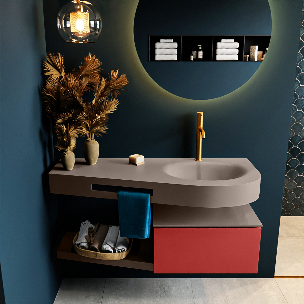 MONDIAZ RIVA 120cm mueble de baño / estante color Fire con 1 cajón. Lavabo DULCET Derecho 1 orificio, color Smoke. 3 MONDIAZ RIVA 120cm mueble de baño / estante color Fire con 1 cajón. Lavabo DULCET Derecho 1 orificio, color Smoke. - Imagen 3