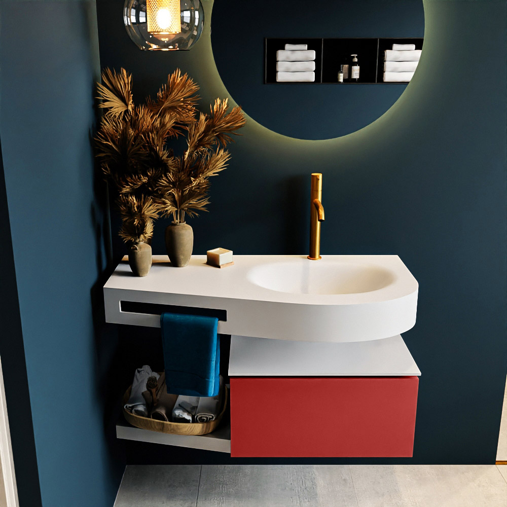 MONDIAZ RIVA 100cm mueble de baño / estante color Fire con 1 cajón. Lavabo DULCET Derecho 1 orificio, color Talc. 3 MONDIAZ RIVA 100cm mueble de baño / estante color Fire con 1 cajón. Lavabo DULCET Derecho 1 orificio, color Talc. - Imagen 3