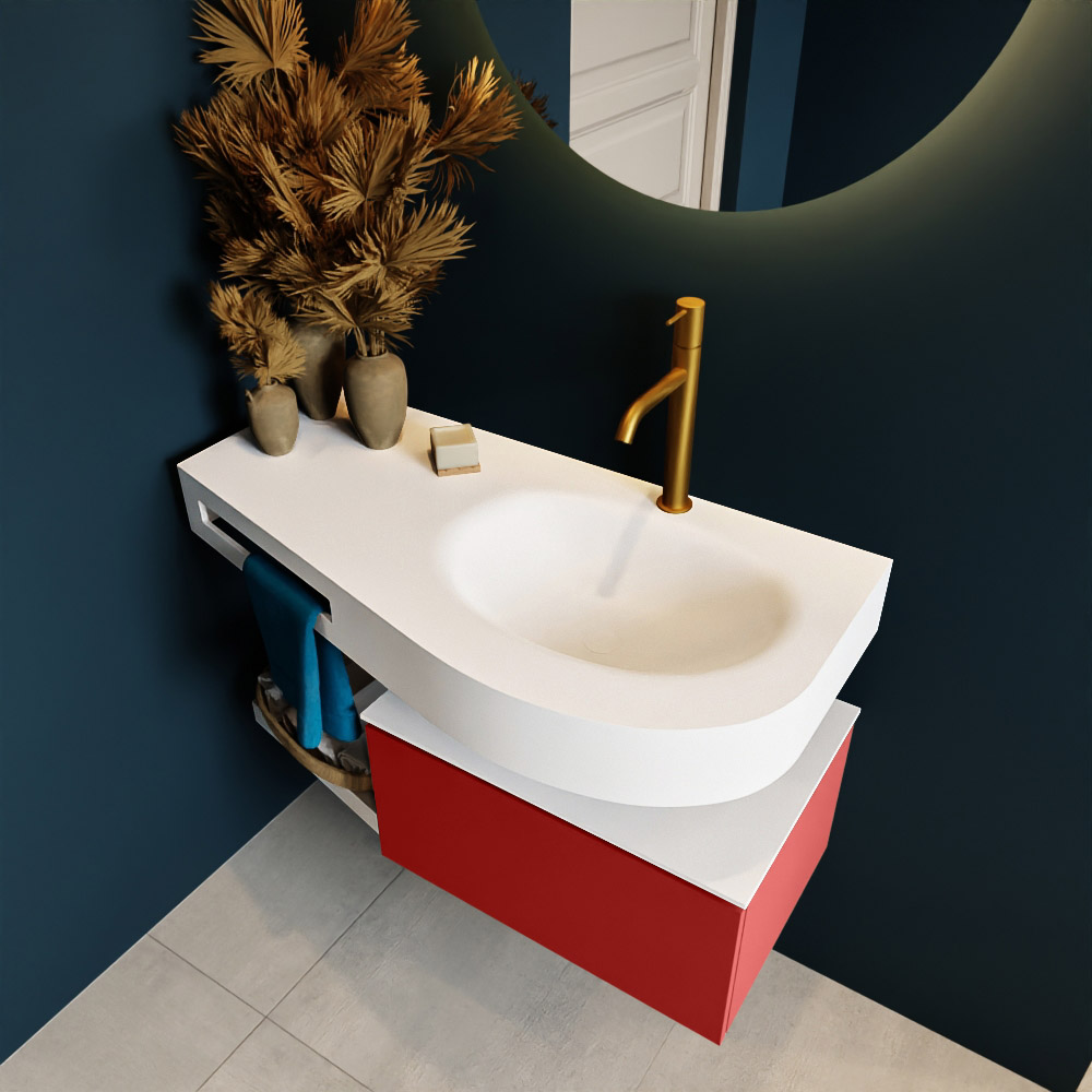 MONDIAZ RIVA 100cm mueble de baño / estante color Fire con 1 cajón. Lavabo DULCET Derecho 1 orificio, color Talc. 2 color Talc.