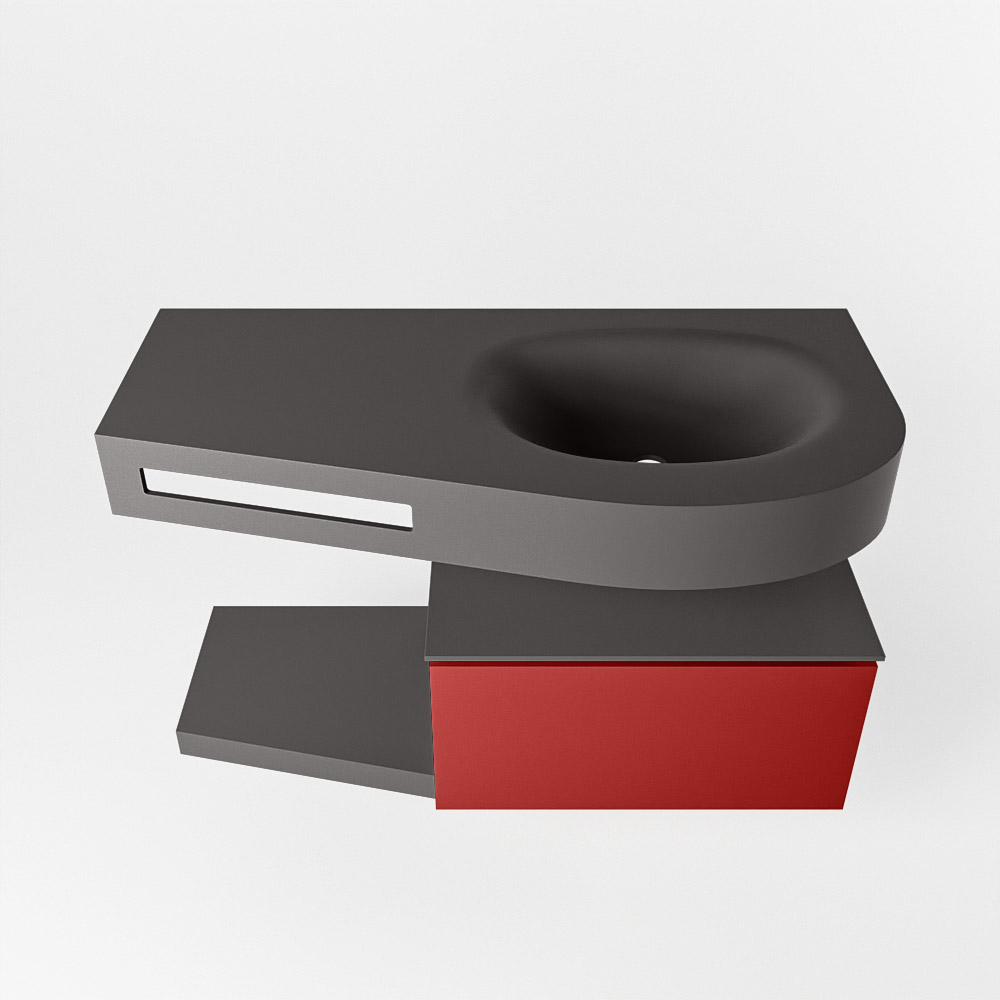 MONDIAZ RIVA 100cm mueble de baño / estante color Fire con 1 cajón. Lavabo DULCET Derecho 1 orificio, color Dark Grey. - Imagen 6