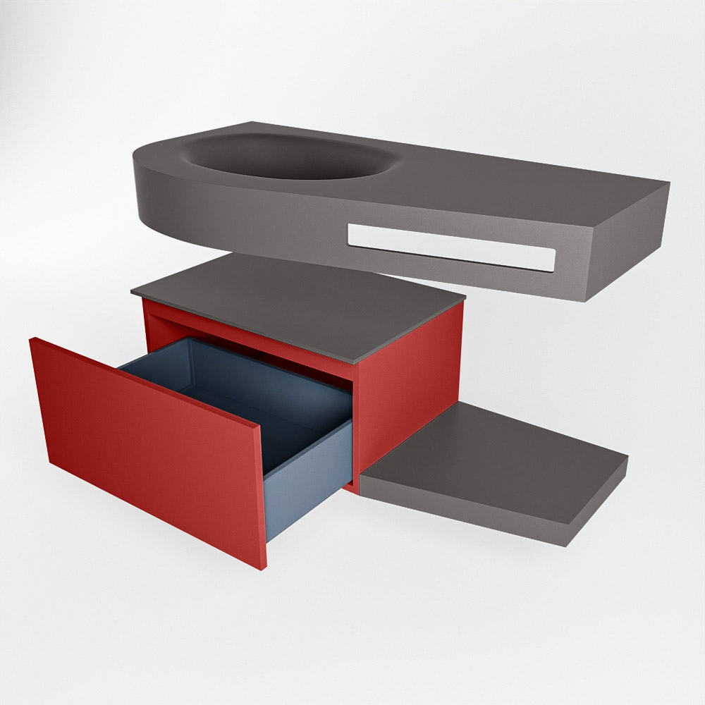 MONDIAZ RIVA 100cm mueble de baño / estante color Fire con 1 cajón. Lavabo DULCET Izquierda sin orificio, color Dark Grey. 5 MONDIAZ RIVA 100cm mueble de baño / estante color Fire con 1 cajón. Lavabo DULCET Izquierda sin orificio, color Dark Grey. - Imagen 5