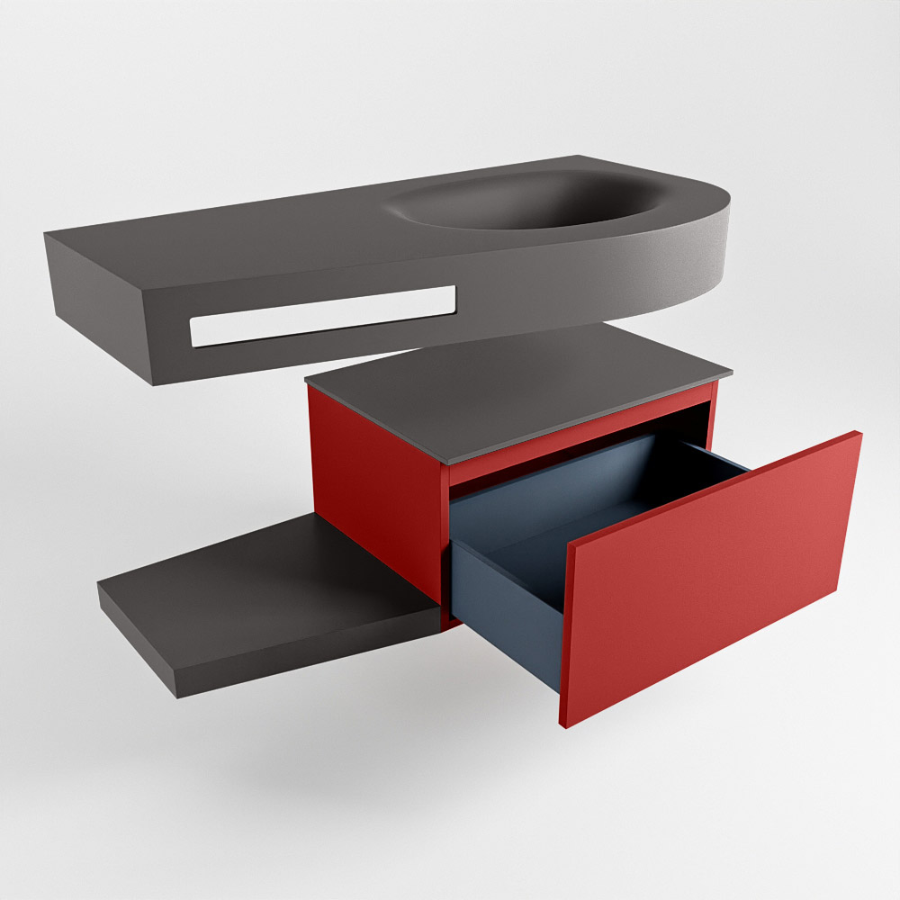 MONDIAZ RIVA 100cm mueble de baño / estante color Fire con 1 cajón. Lavabo DULCET Derecho 1 orificio, color Dark Grey. - Imagen 5